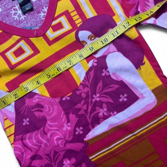 Hayes Custo Barcelona Size Medium Long Sleeve Purple Orange Pop Art Pattern Top - Picture 3 of 5